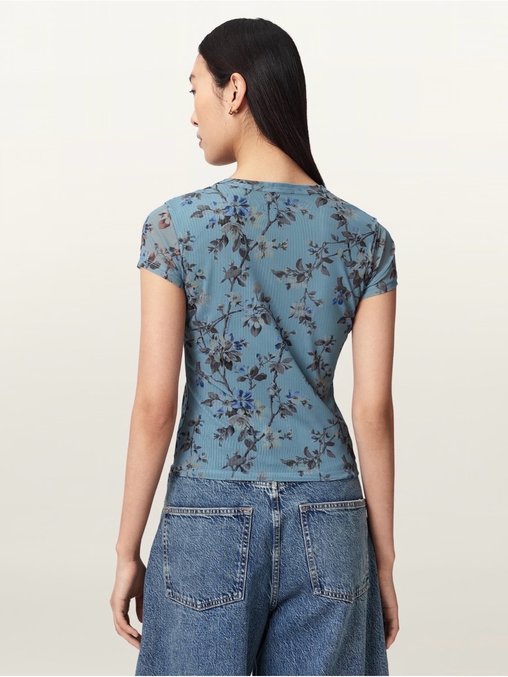 All Saints Ellie Mesh Tee in Vine Lake Blue - Picture 4 of 15
